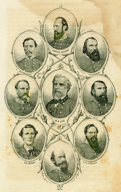 Generali confederati (I soggetti includono i generali Stonewall Jackson, Longstreet, A.P. Hill, Fitzhugh Lee, Ewell, Greckenridge, Beauregard, e Lee e Col. Mosby) da Unknown